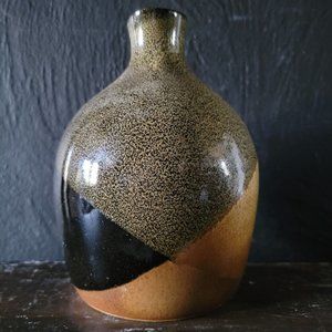 Vintage Mid Century Pottery Craft USA Stoneware Glaze Dipped Brown Bud Vase
